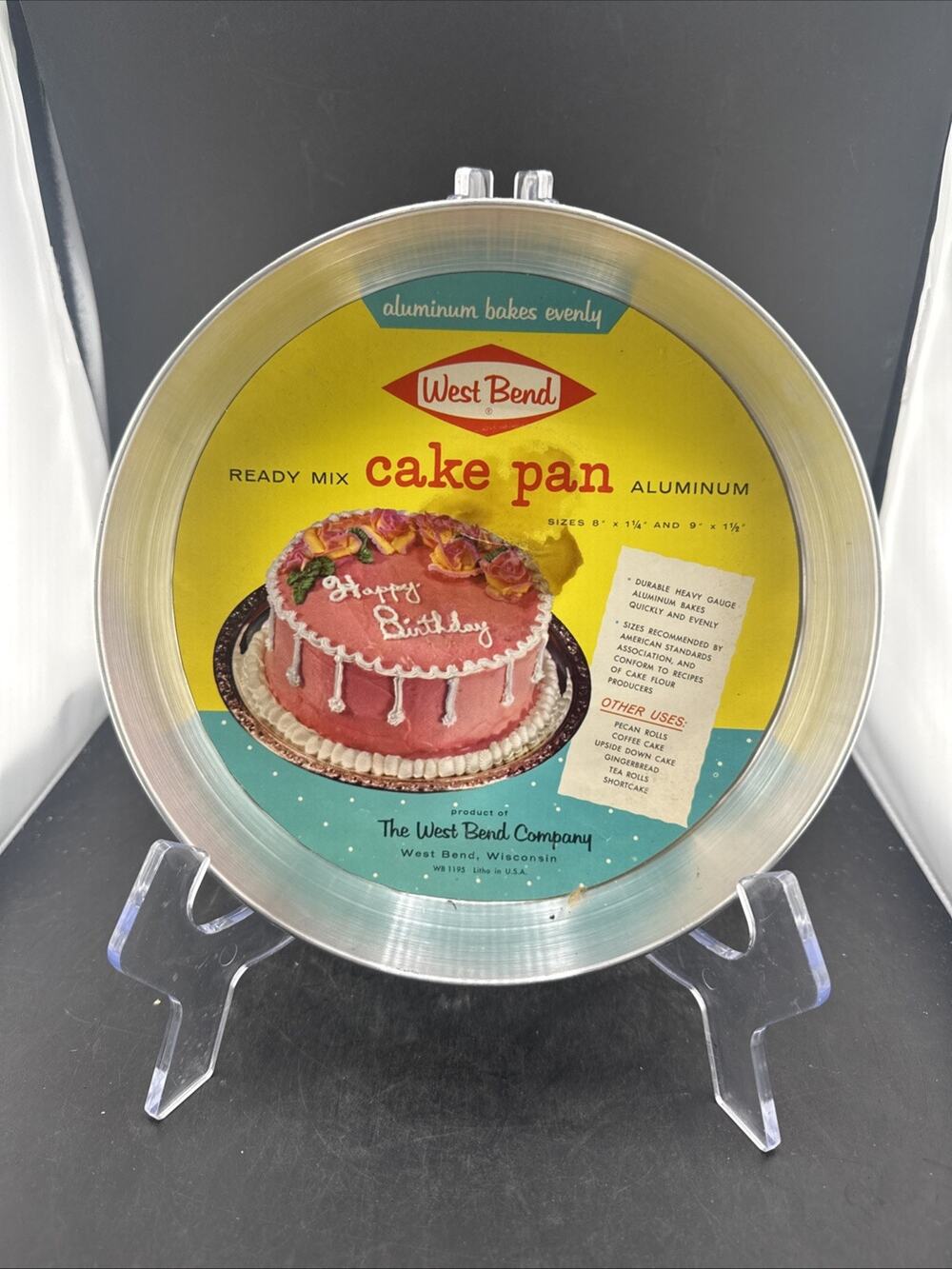 Vintage West Bend Aluminum Round Cake Pan Mid Century Modern New With Label NOS